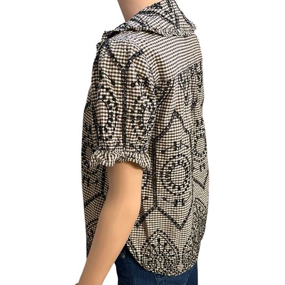 Anthropologie Pilcro Kiera Button Down Blouse Small Gingham Eyelet Embroidery - Picture 3 of 9